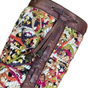 Spring Step tall boot tapestry dark brown rivets low heal pull on size 7 - 7.5